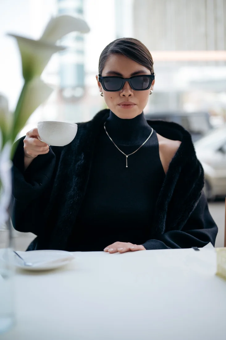 Black Cashmere Coat with Mink