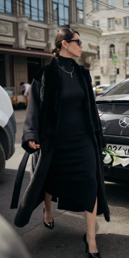 Black Cashmere Coat with Mink