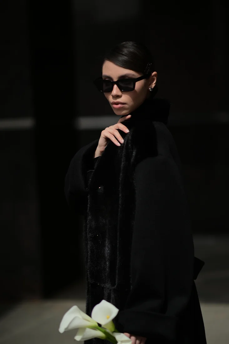 Black Cashmere Coat with Mink