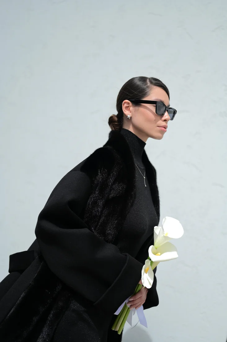 Black Cashmere Coat with Mink
