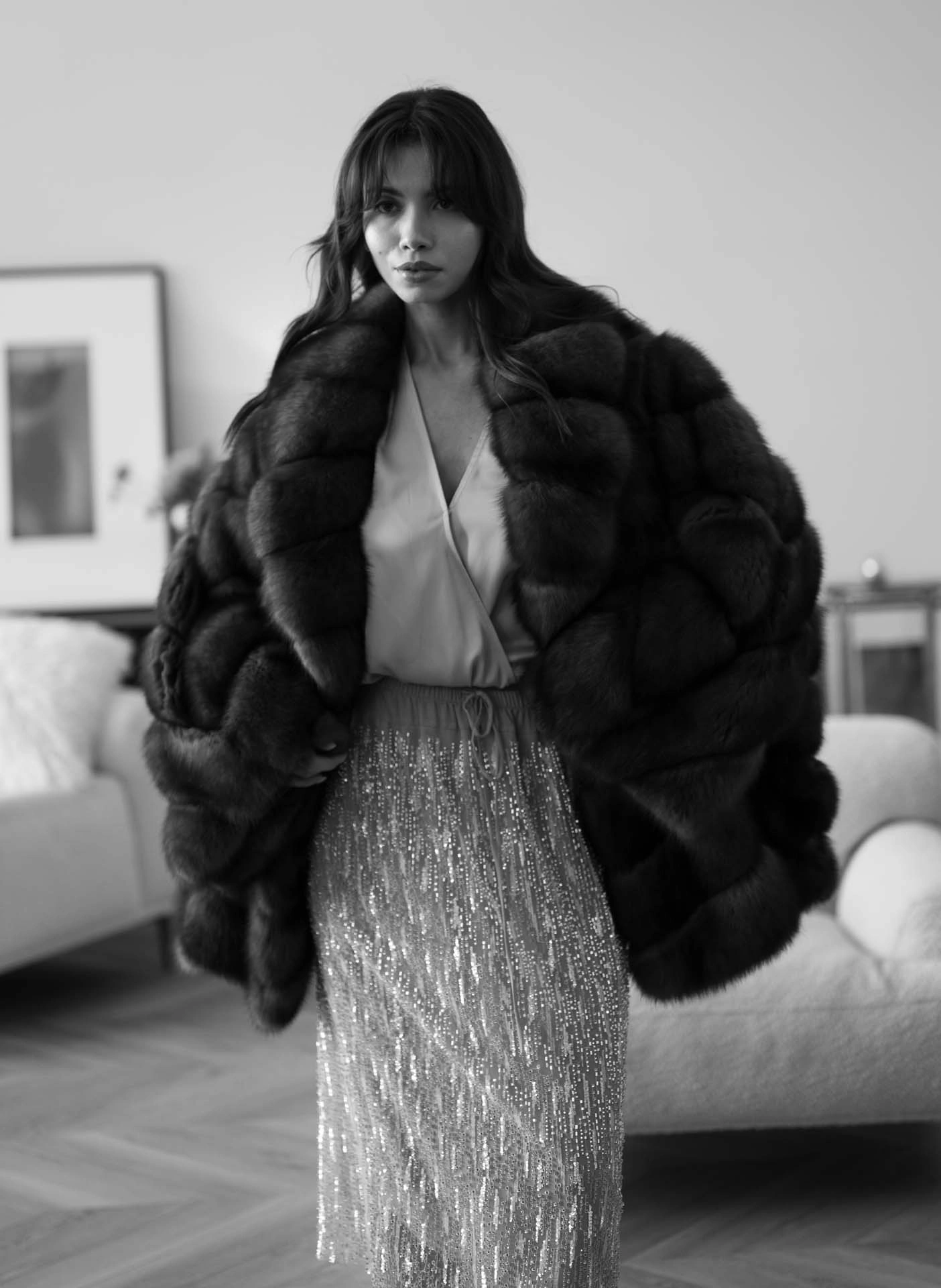 Barguzin Sable Fur Coat with French Jacquard - Image 9