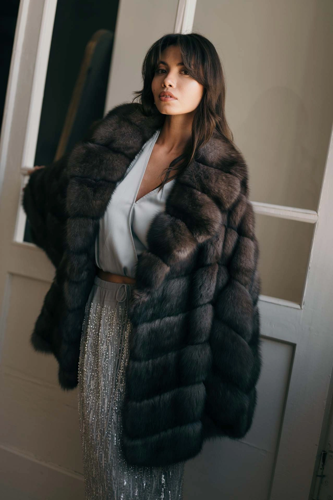 Barguzin Sable Fur Coat with French Jacquard