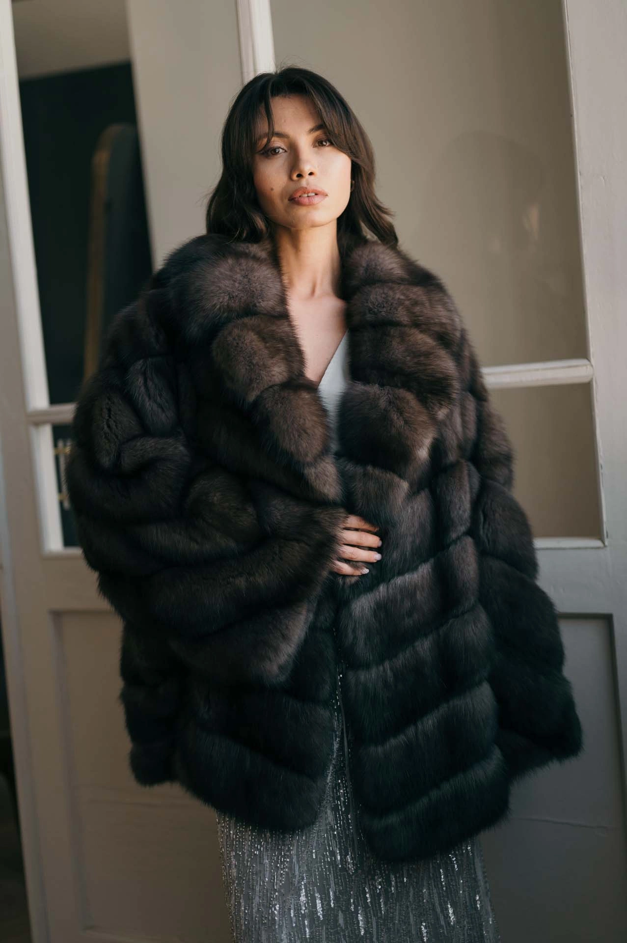 Barguzin Sable Fur Coat with French Jacquard