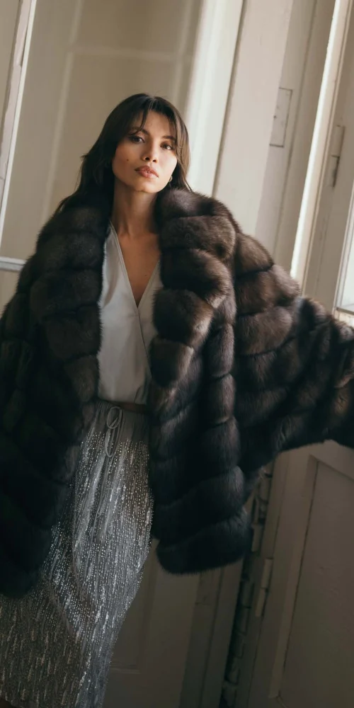 Barguzin Sable Fur Coat with French Jacquard