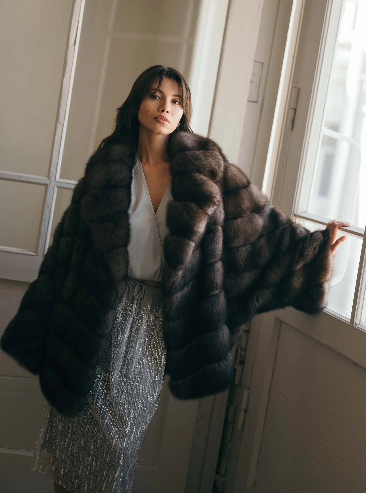 Barguzin Sable Fur Coat with French Jacquard
