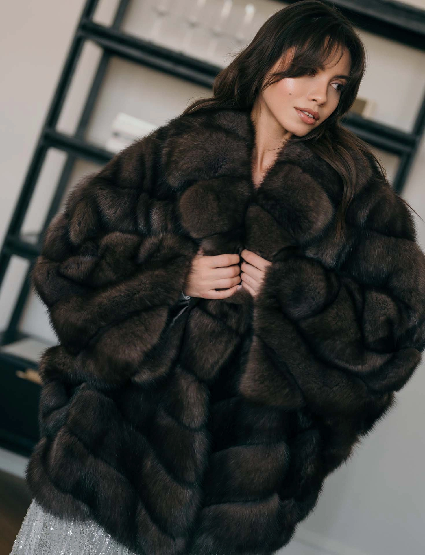 Barguzin Sable Fur Coat with French Jacquard