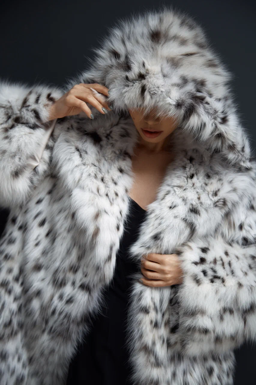 Canadian Lynx Fur Coat with Hood