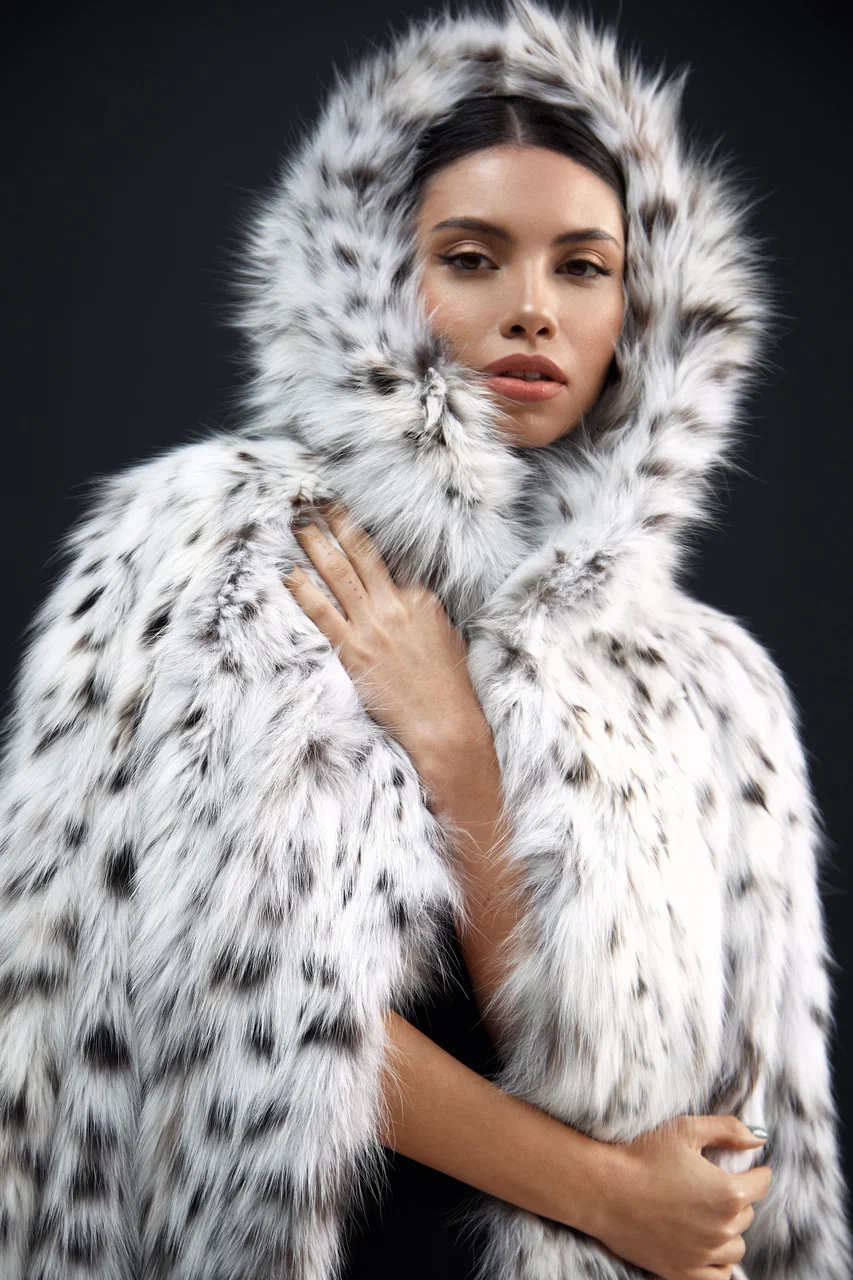 Canadian Lynx Fur Coat with Hood