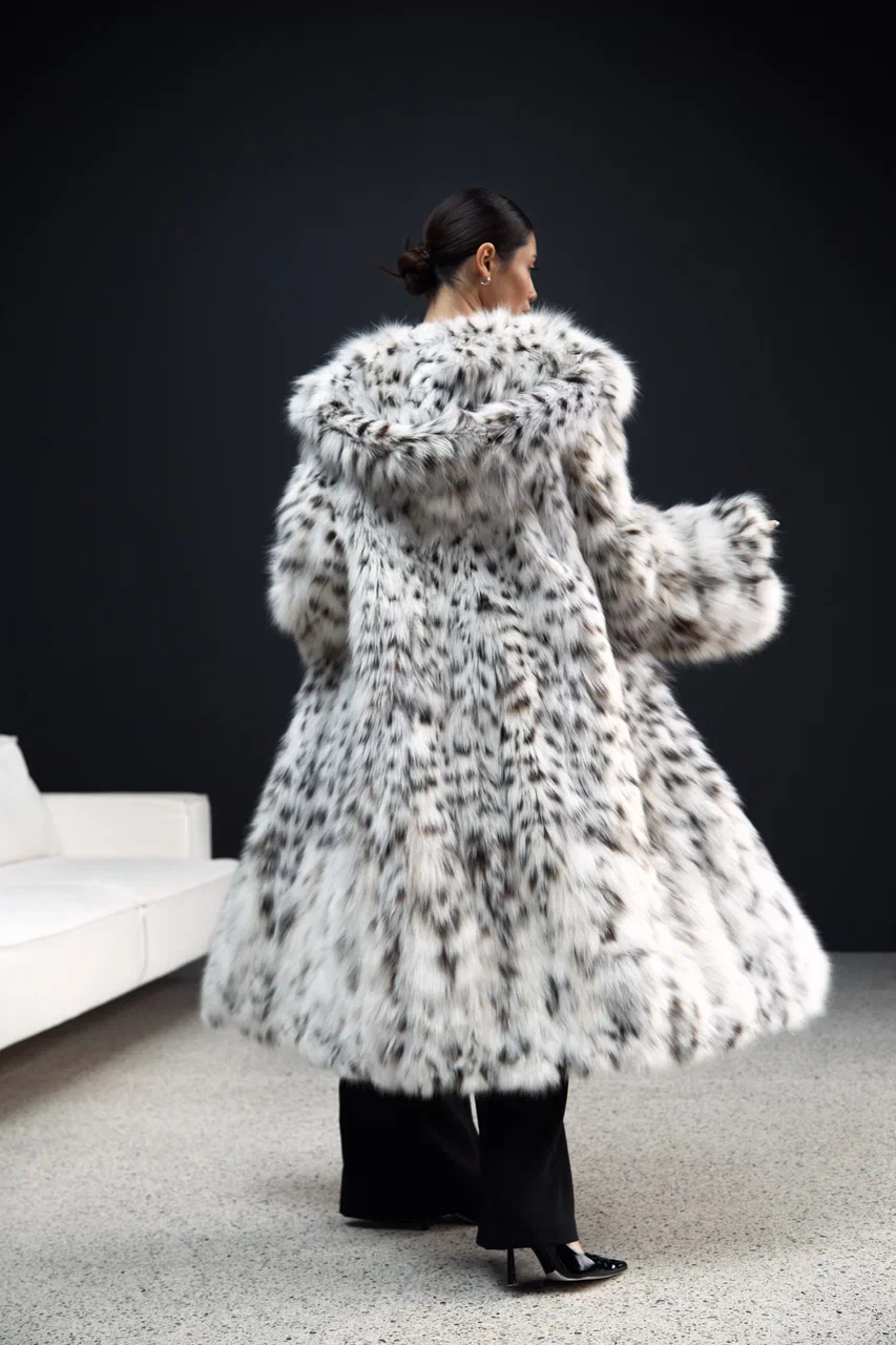 Canadian Lynx Fur Coat with Hood