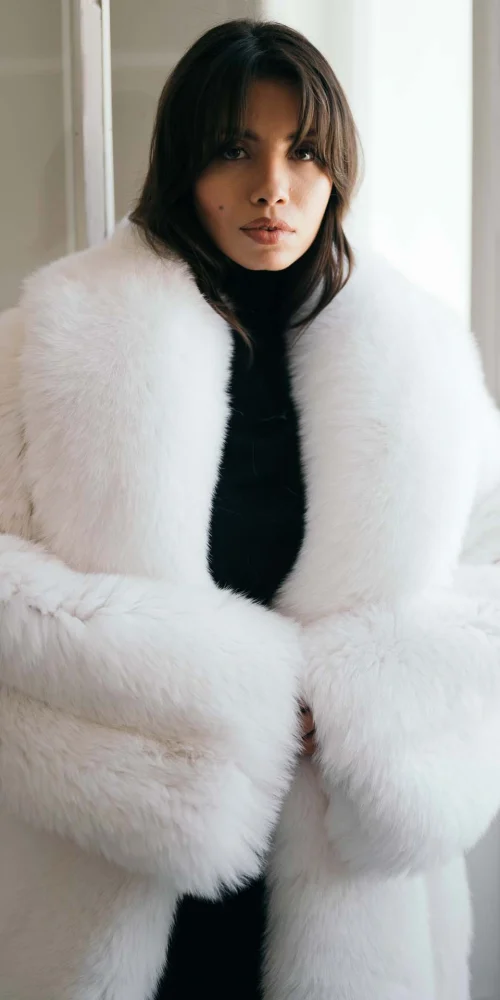 Snow-White Perforated Arctic Fox Coat